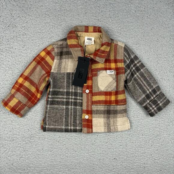 Kith Kids Ginza Wool Flannel Shirt 6–9M Red Plaid Button Up Streetwear NWT - Picture 2 of 8
